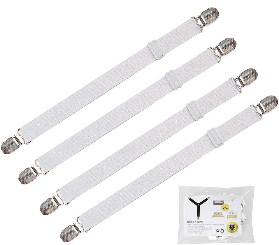 Adjustable Bed Sheet Clips, Sheet Fasteners Holder Straps and Suspender, Gripper, Extend From 21" to 80" Long Style Elastic Fasteners Bands Heavy Duty Suit for Mattress, Sofa, Couch, Recliner and More