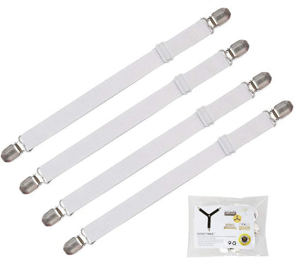 Adjustable Bed Sheet Clips, Sheet Fasteners Holder Straps and Suspender, Gripper, Extend From 21" to 80" Long Style Elastic Fasteners Bands Heavy Duty Suit for Mattress, Sofa, Couch, Recliner and More