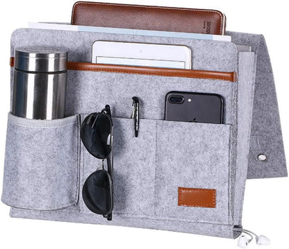Bringsine 5 Pockets Bedside Caddy, Felt Bed Storage Organizer Hanging Bag Holder for Magazine Book Phone Tablet iPad Cables Remote and Glasses Holder Home Dorm Bed Sofa-Black