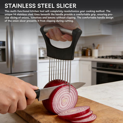 Onion Holder & Slicer Set, Kitchen Scallion Onion Cutter, Kitchen Herb Cutter, Scallion Shredding Tool, Chopper for Slicing of Tomatoes, Avocados, Eggs and Other Vegetables