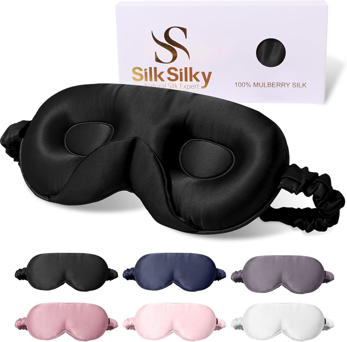 SilkSilky 100% 22 Momme Mulberry Silk Sleep Mask, Dark Blue