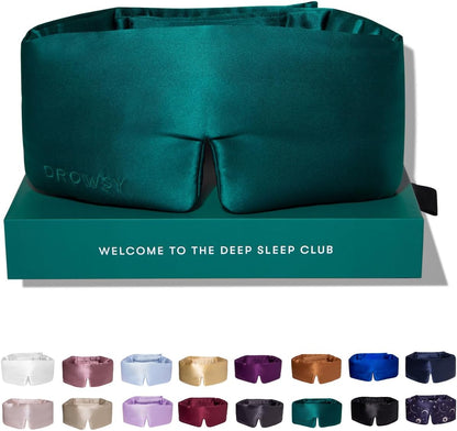 DROWSY Silk Sleep Mask - Face-Hugging, Padded Cocoon for Luxury Sleep in Total Darkness - 100% Pure Mulberry Silk, Skin-Hydrating & Adjustable (Midnight Blue)