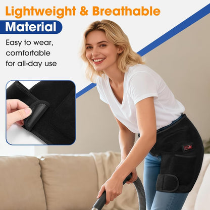 Red Light Hip Heating Pad for Sciatica & Hip Pain Relief, 5000mAh Built-in Battery Hip Brace with Vibration & 3 Heat Levels, Wearable Support for Lower Back, Thigh & Buttock