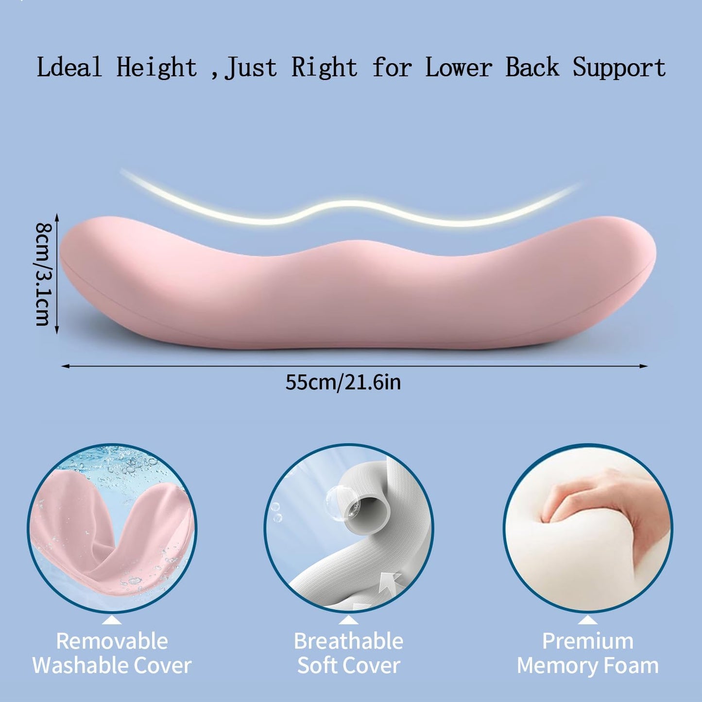 GDLKPS Sleep Lumbar Support Pillow is Used to Relieve Low Back Pain.Memory Foam Back Wedge Bolster Pillow for Side Sleepers for Car, Bed, Chair, Sofa Lower Back Pillow for Sleeping (Pink) (Pink)