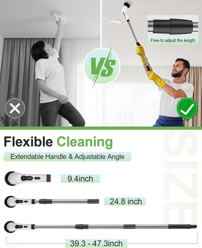 Electric Spin Scrubber for Cleaning Bathroom, Shower Scrubber Cordless Cleaning Brush with IPX7 Waterproof & 3 Speed, 9 Brush Heads, Bathroom Cleaning Supplies for Shower Tub Kitchen Tile Toilet Floor