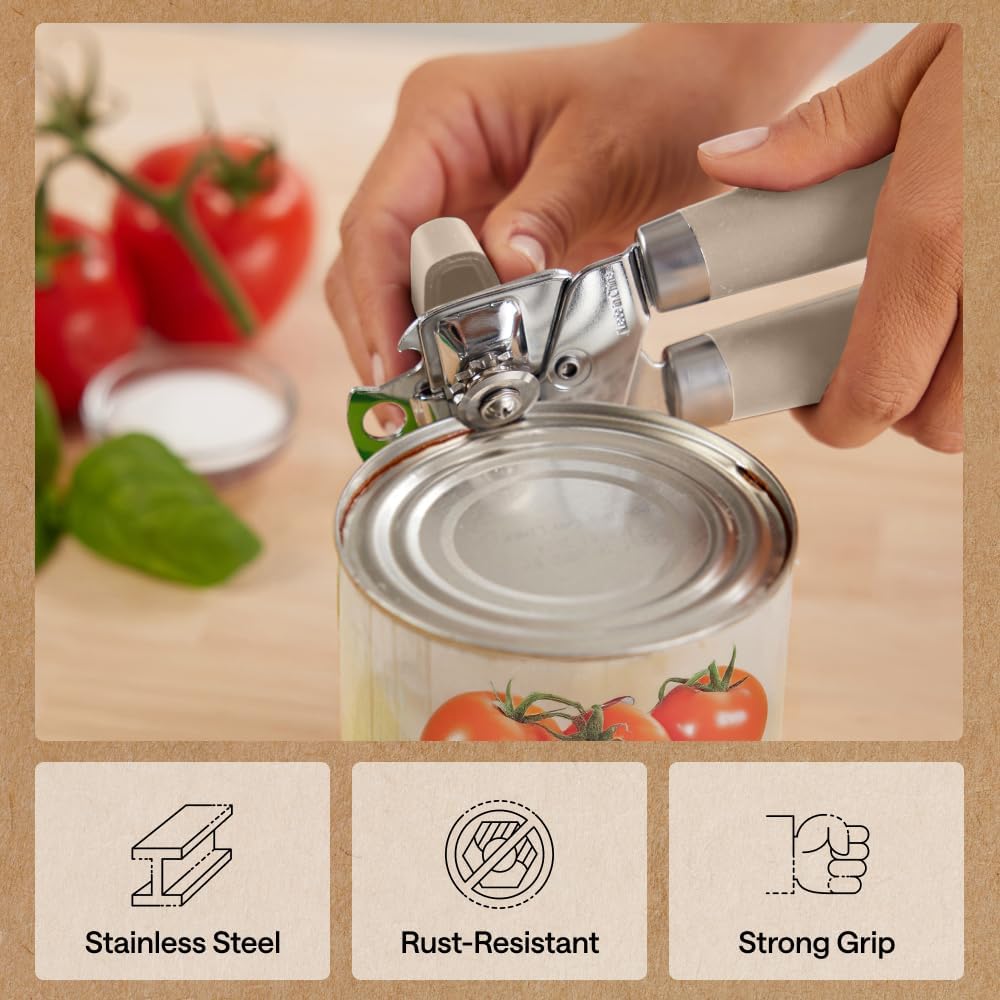 GORILLA GRIP Original Model Stainless Steel Smooth Edge Manual Can Opener and Bottle Openers, US Designed, Comfortable Handle, Oversized Handheld Turn Knob, Multifunctional Kitchen Tool, Gray