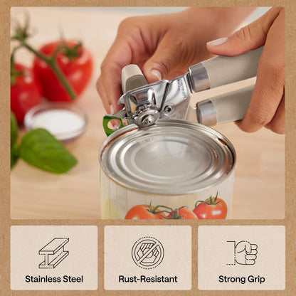 GORILLA GRIP Original Model Stainless Steel Smooth Edge Manual Can Opener and Bottle Openers, US Designed, Comfortable Handle, Oversized Handheld Turn Knob, Multifunctional Kitchen Tool, Gray