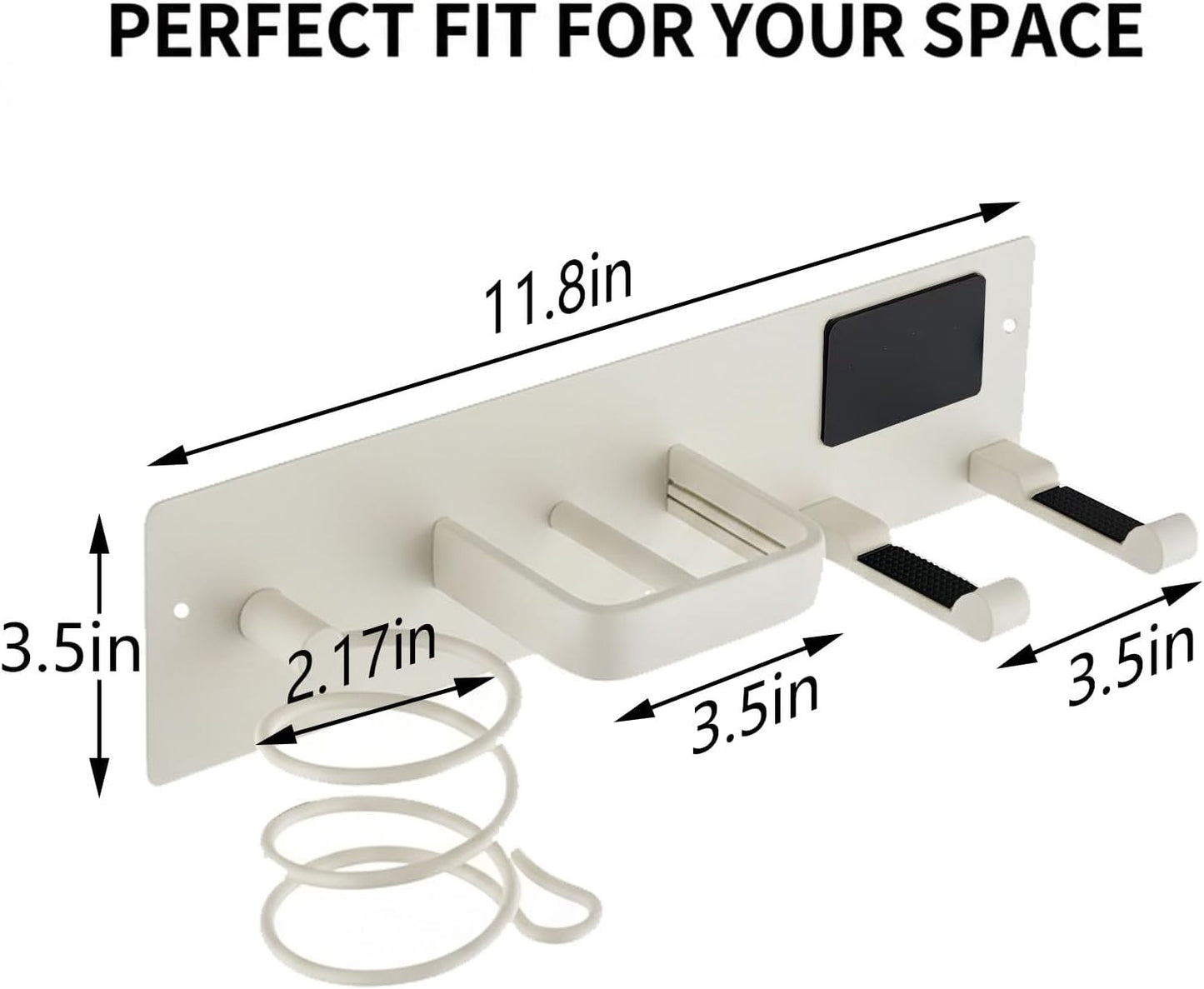 Universal Hair Dryer Holder, Self Adhesive Wall Mount, White | Universal storage rack fits most brand blow dryers, ideal for bathroom organization