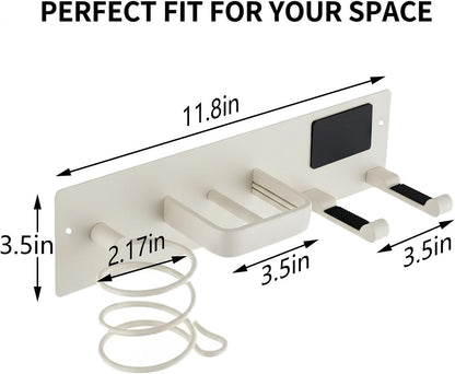 Universal Hair Dryer Holder, Self Adhesive Wall Mount, White | Universal storage rack fits most brand blow dryers, ideal for bathroom organization