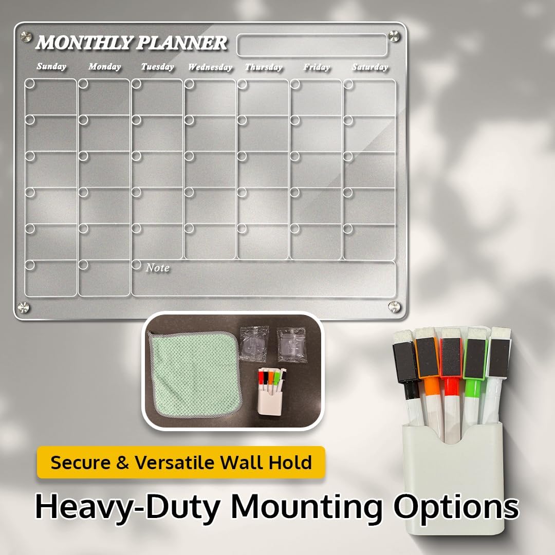 Acrylic Home Calendar Organization Board - Refrigerator Schedule Planner for Fridge or Wall - Weekly Magnetic Calendar for Refrigerator, Dry Erase Whiteboard