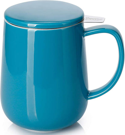 Sweese 20 OZ Porcelain Tea Mug with Infuser and Lid, Loose Leaf Tea Cup, Gifts for Tea Lover - Mint Green