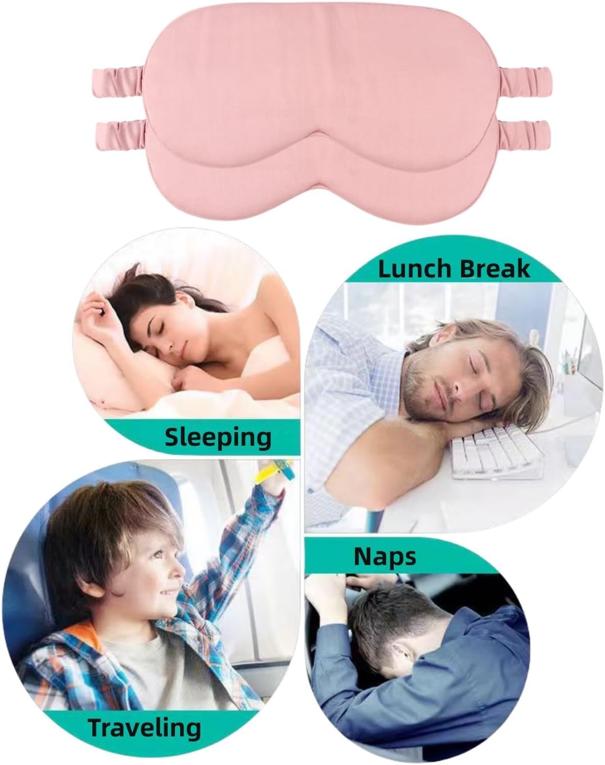HBHLFZ Sleep Mask 2 Pack - Bamboo Viscose Fiber Sleeping Eye Mask - with Elastic Band/Headband - Comfort Sleeping Shade - for Nighttime Sleeping, Traveling & Napping（Pink，Green）