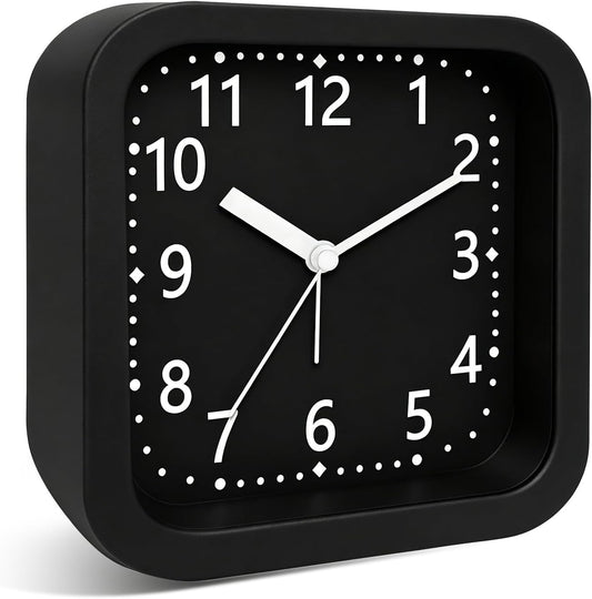 Loud Alarm Clock for Heavy Sleepers, 4.5" Simple Square Analog Alarm Clocks with Silent Movement Battery Operated Easy-to-Read Dial, Plastic Small Desk Clock for Bedroom Teens Seniors, Black