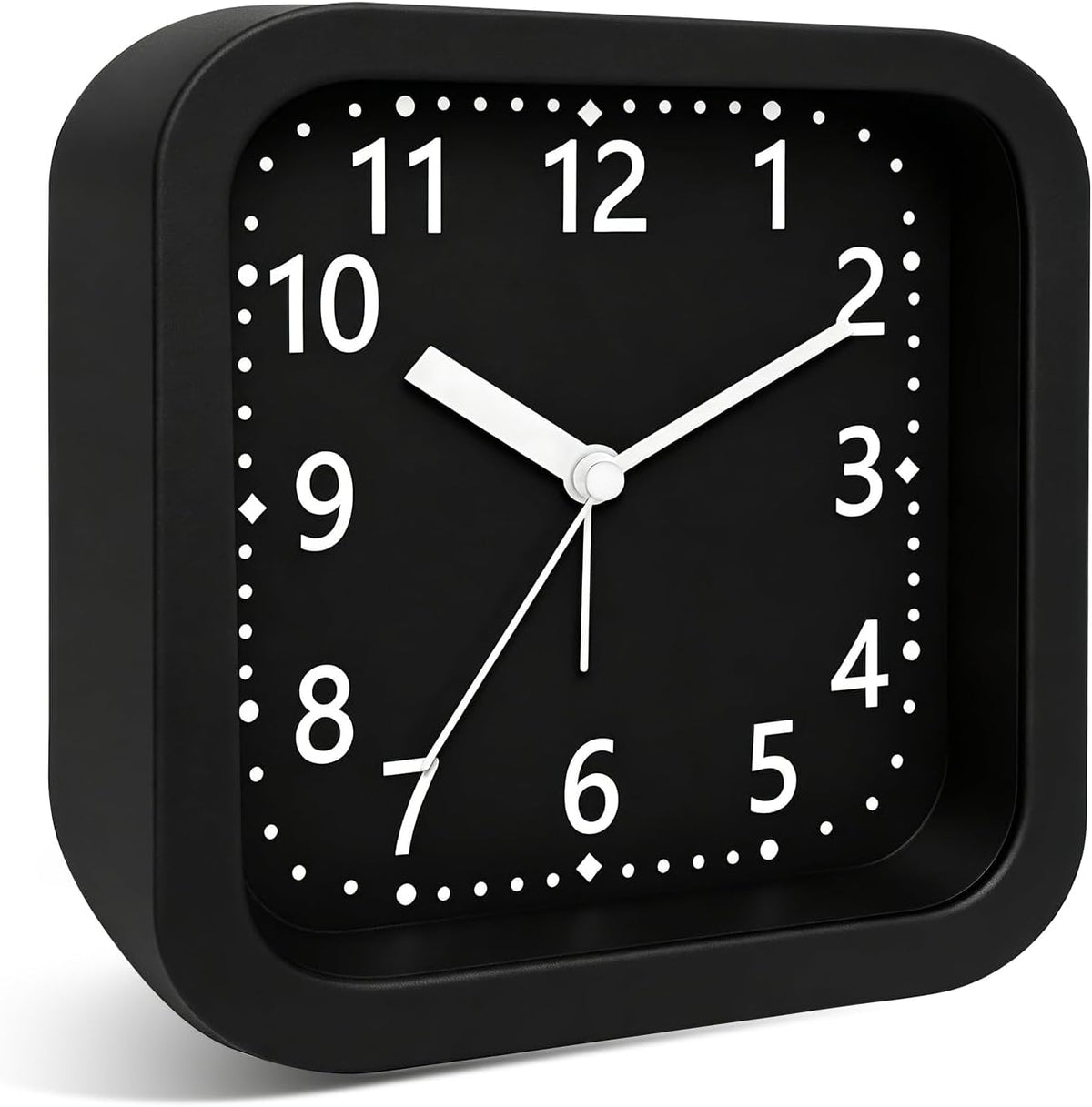 Loud Alarm Clock for Heavy Sleepers, 4.5" Simple Square Analog Alarm Clocks with Silent Movement Battery Operated Easy-to-Read Dial, Plastic Small Desk Clock for Bedroom Teens Seniors, Black