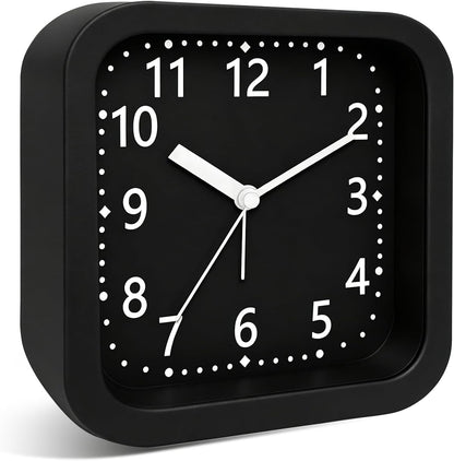 Loud Alarm Clock for Heavy Sleepers, 4.5" Simple Square Analog Alarm Clocks with Silent Movement Battery Operated Easy-to-Read Dial, Plastic Small Desk Clock for Bedroom Teens Seniors, Black