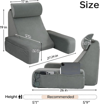 ENITYA 21" Reading Pillow for Bed with Firm Back Support & Big Pockets