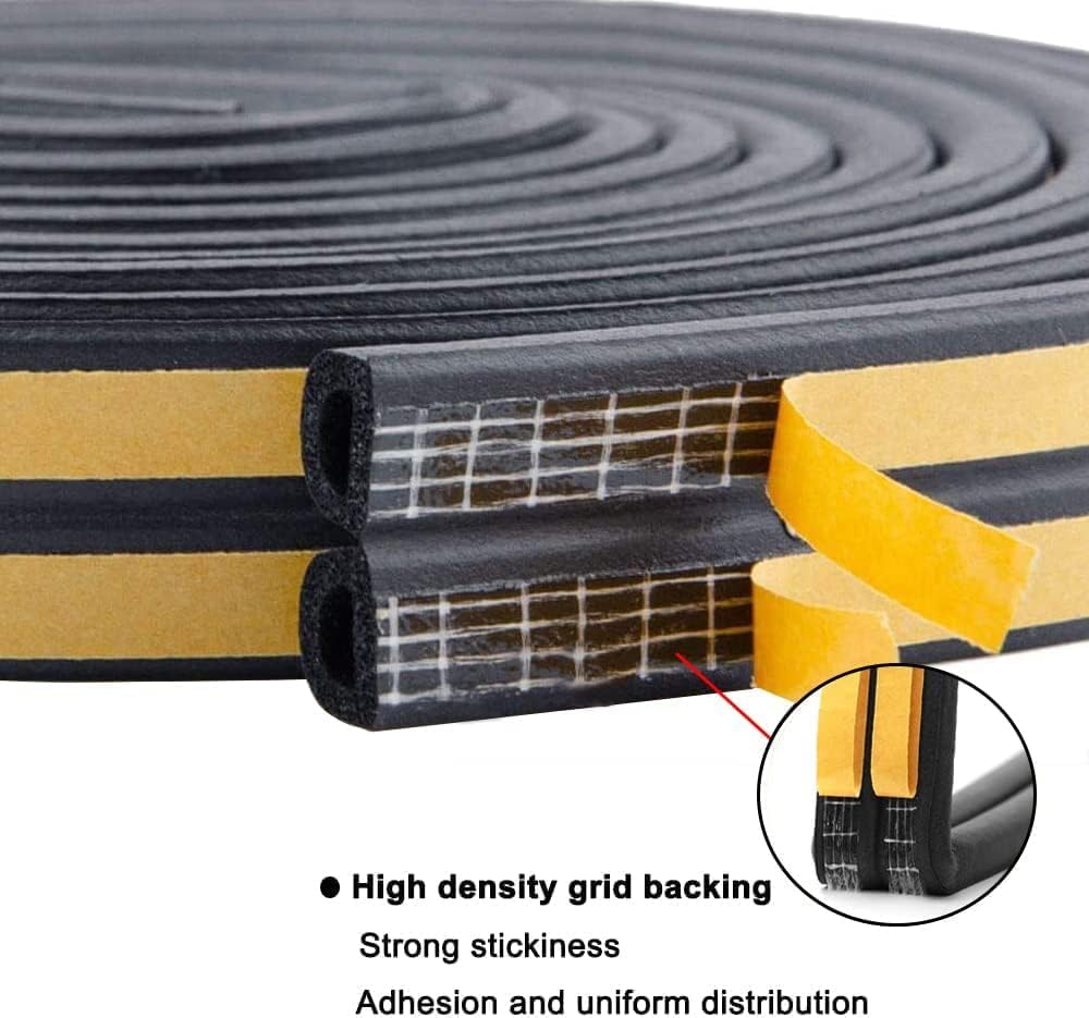 Weather Stripping Seal Strip Tape, Doors Windows Frame Self Adhesive D Type Foam Sealing Tape, 32.8Ft Rubber Soundproof Insulation Cell Foam Stripping, White
