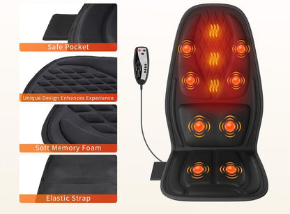 Vibration Massage Seat Cushion with Lumbar Heat, 8-Motor Back and Seat Massager Pad, Manual Lumbar Support, 9 Modes and 3 Intensities for Office Chair, Sofa and Recliner
