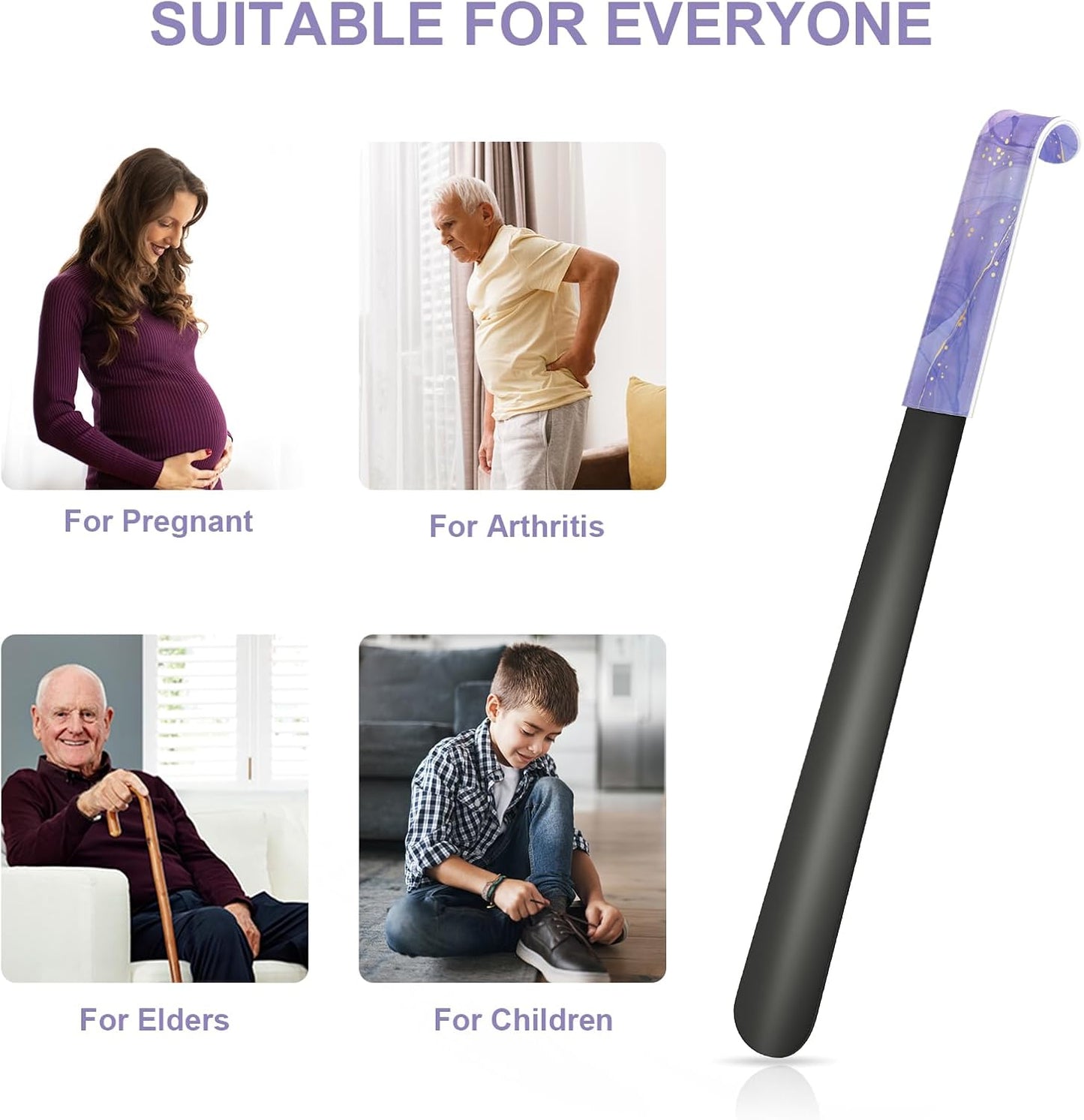16.5 Inch Long Handle Shoe Horn for Seniors Men Women Kids, Metal Shoe Horns for Boots