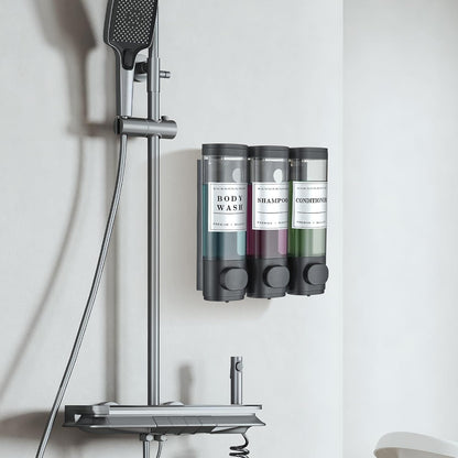 Cabo Deseado Shower Soap Dispenser Wall Mounted No Drill Shampoo Dispenser for Shower Wall Shampoo and Conditioner Dispenser Bathroom Hotel 3 * 350ml Gungray with Labels