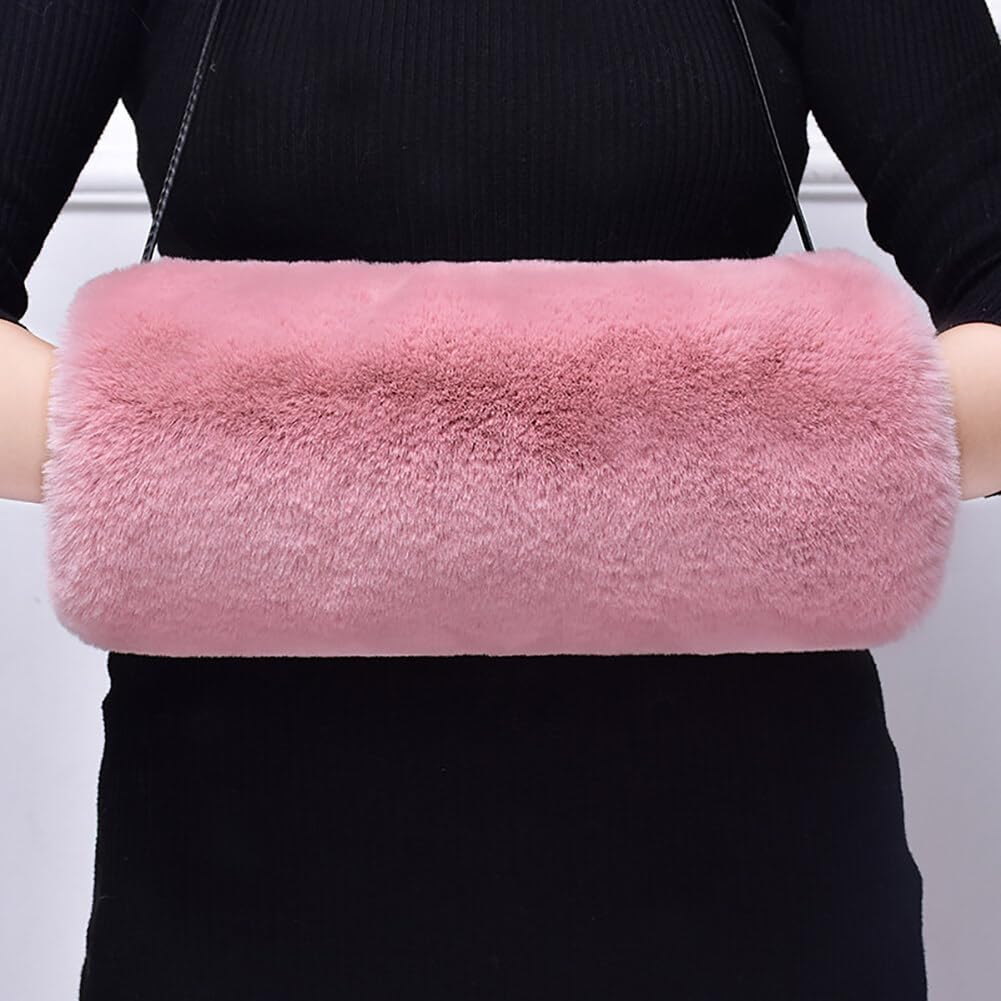 Faux Fur Hand Muffs for Women Winter Warm Arm Hand Warmer Gloves Arms Warmer Fluffy Warm Faux Fur Muffs with Strap