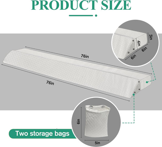 JZHLLA Foldable Pillow Wedge for Headboard Gap 76x6x6in White Cotton Bed Gap Filler with Snap-on Storage Bags Adjustable Pillow Wedge for Headboard Gap