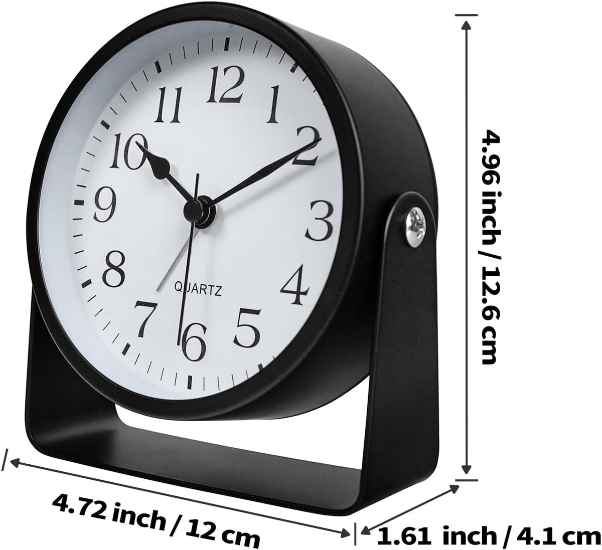 Desk Alarm Clock, Silent Non-Ticking Battery Operated Analog, Black