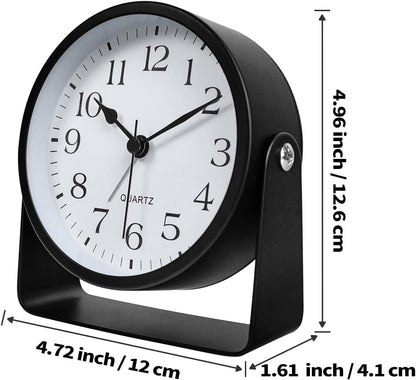 Desk Alarm Clock, Silent Non-Ticking Battery Operated Analog, Black