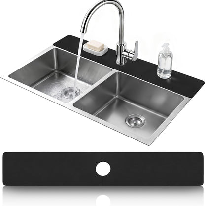 LOPNUR Cuttable Faucet Mat for Kitchen Sink, Extra Long 29 Inch, Black | Super Absorbent & Fast Dry Diatomite Sink Splash Guard, 0.8-2.4 Inch Adjustable Faucet Hole, Cut to Fit Bathroom & RV Sinks