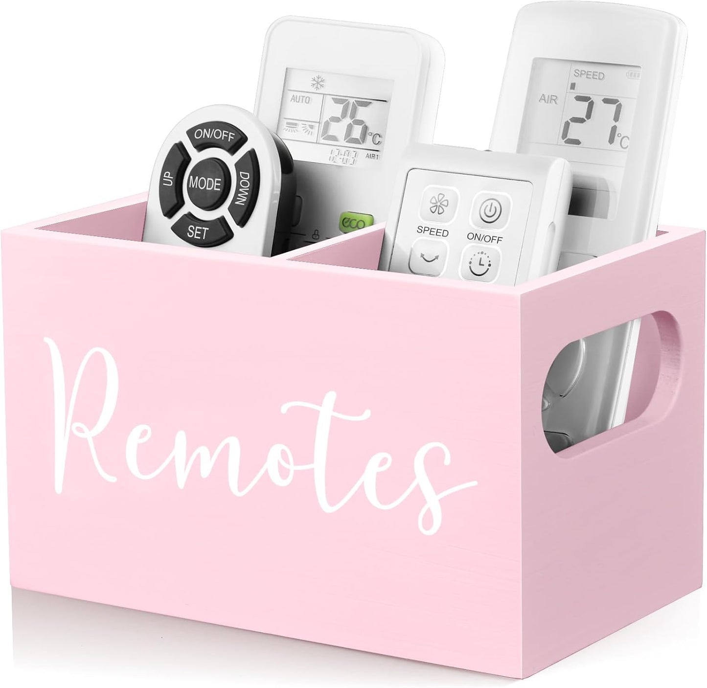 DRASTAR Remote Control Holder, Wood TV Remote Holder, Remote Storage Caddy, Remote Control Organizer (Black, 2 Slots)