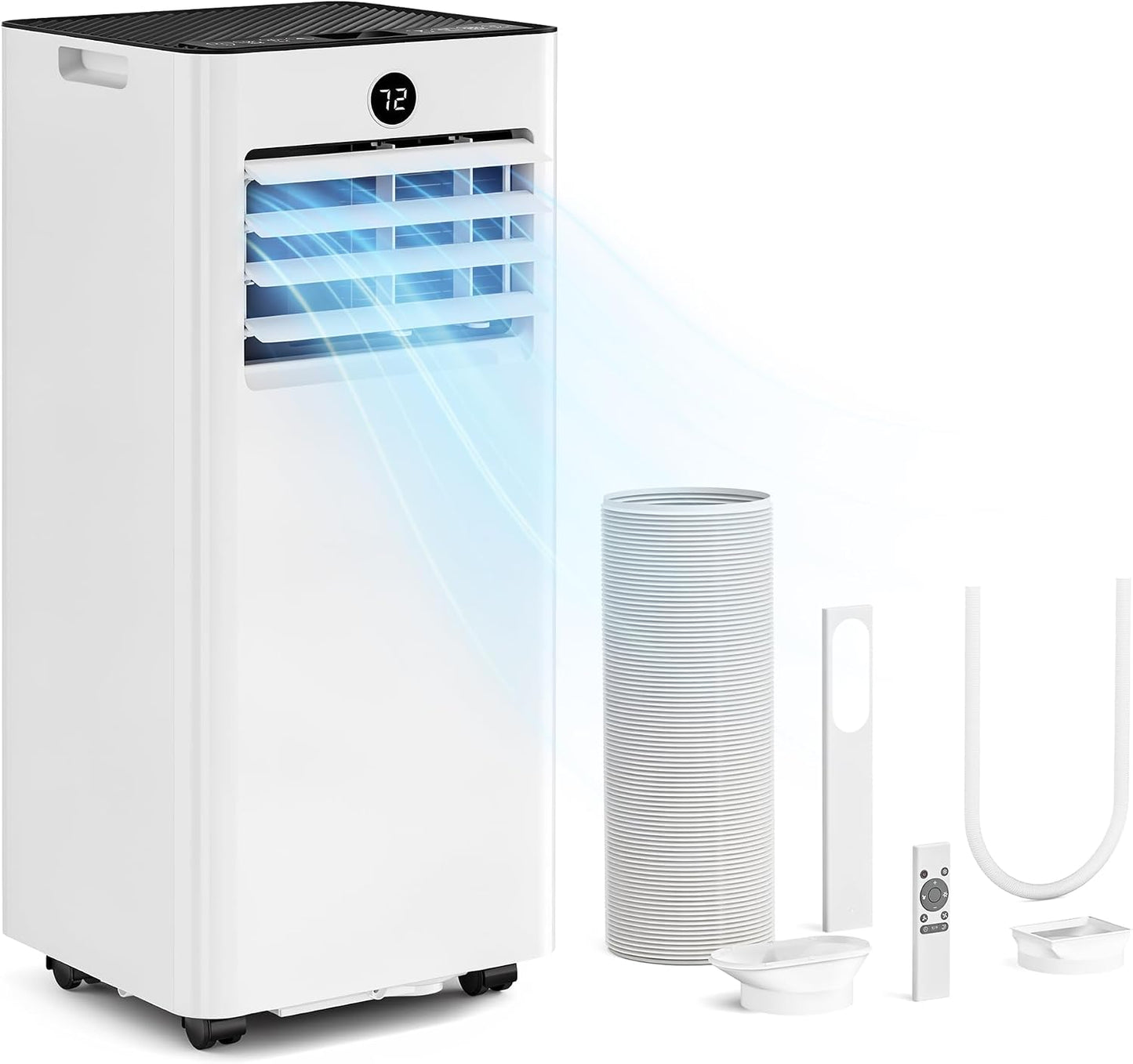 14000BTU Portable Air Conditioner, 4-in-1 700 Sq. Ft, Quiet for room | 14000BTU AC cools 700sq.ft, 4-in-1 cool/fan/dry/sleep, quiet, LED, remote, 24H timer, kit, for bed/office/dorm.