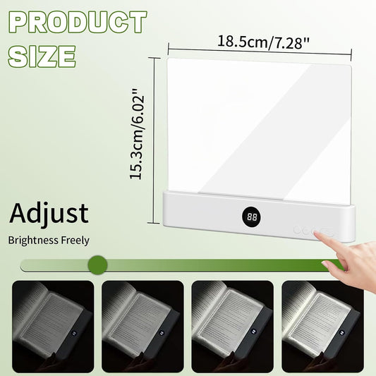 Book Light, Rechargeable Clear LED Flat Book Lights with 3 Colors & Timer | USB Rechargeable Reading Light, Dimmable Panel Plate Lamp Book Full Page Light, Funny Gifts for Readers Kids Women Men(White)