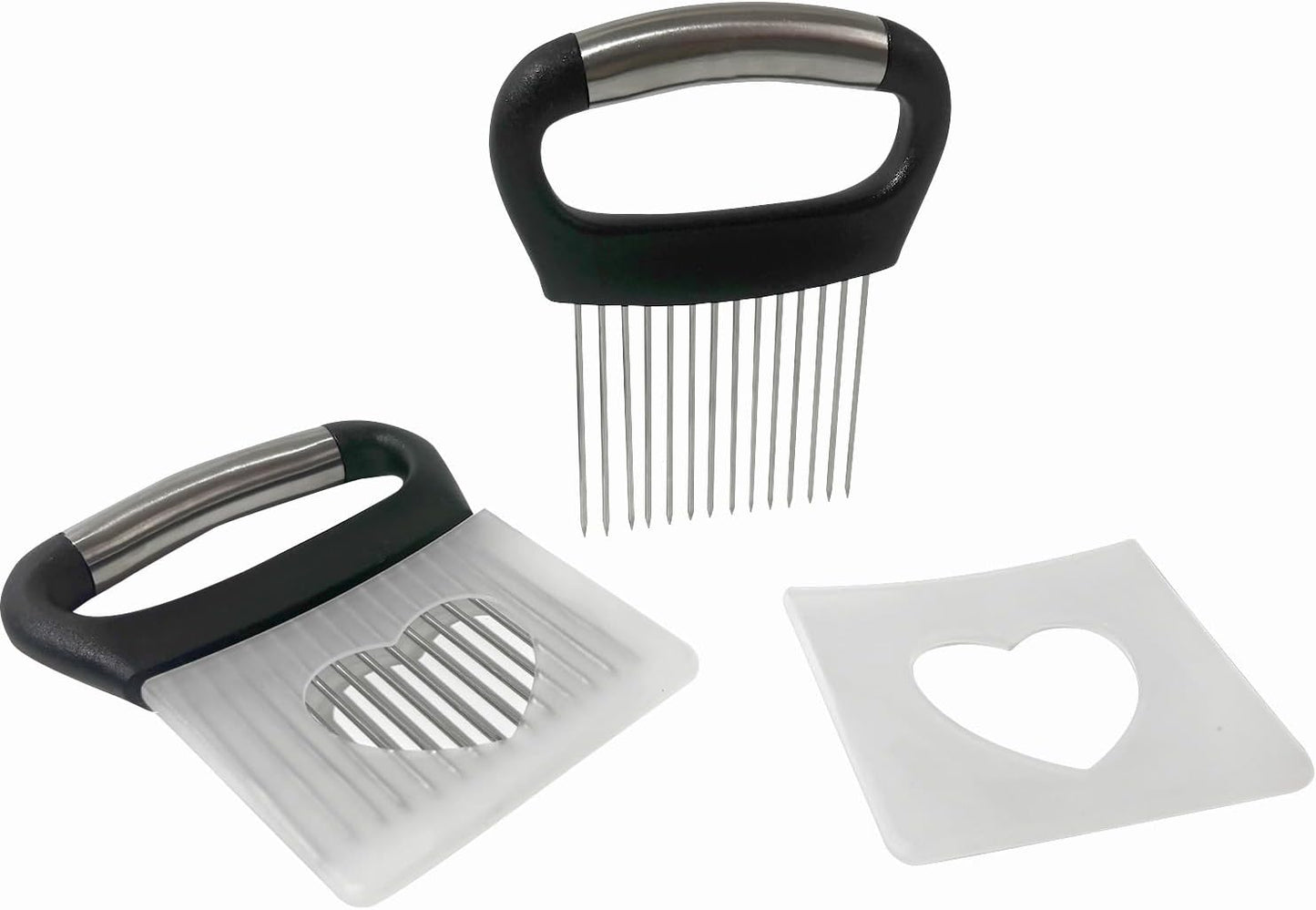 Onion Holder for Slicing - Multi-Purpose Kitchen Tool for Safe and Efficient Slicing of Onions, Tomatoes, Potatoes, Apples, and More | Stainless Steel Vegetable Cutter & Meat Tenderizer 2 PCS