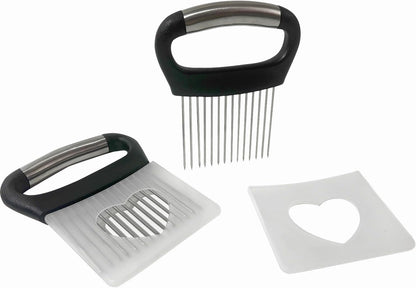 Onion Holder for Slicing - Multi-Purpose Kitchen Tool for Safe and Efficient Slicing of Onions, Tomatoes, Potatoes, Apples, and More | Stainless Steel Vegetable Cutter & Meat Tenderizer 2 PCS