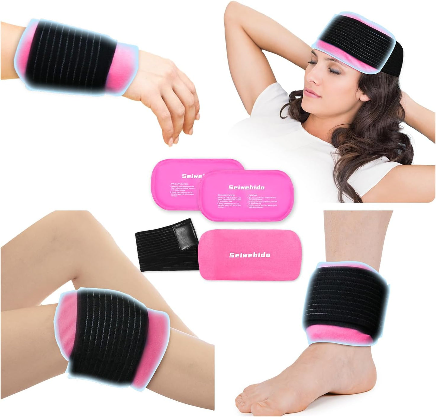 Ice Packs for Injuries Reusable Gel 2 Hot Cold Compress Therapy Pack with Adjustable Strap Soft Ice Wraps for Ankle Knee Leg Neck Shoulder Wrist Feet Back Pain Relief (Purple, Medium 10 x 5.5 Inch)