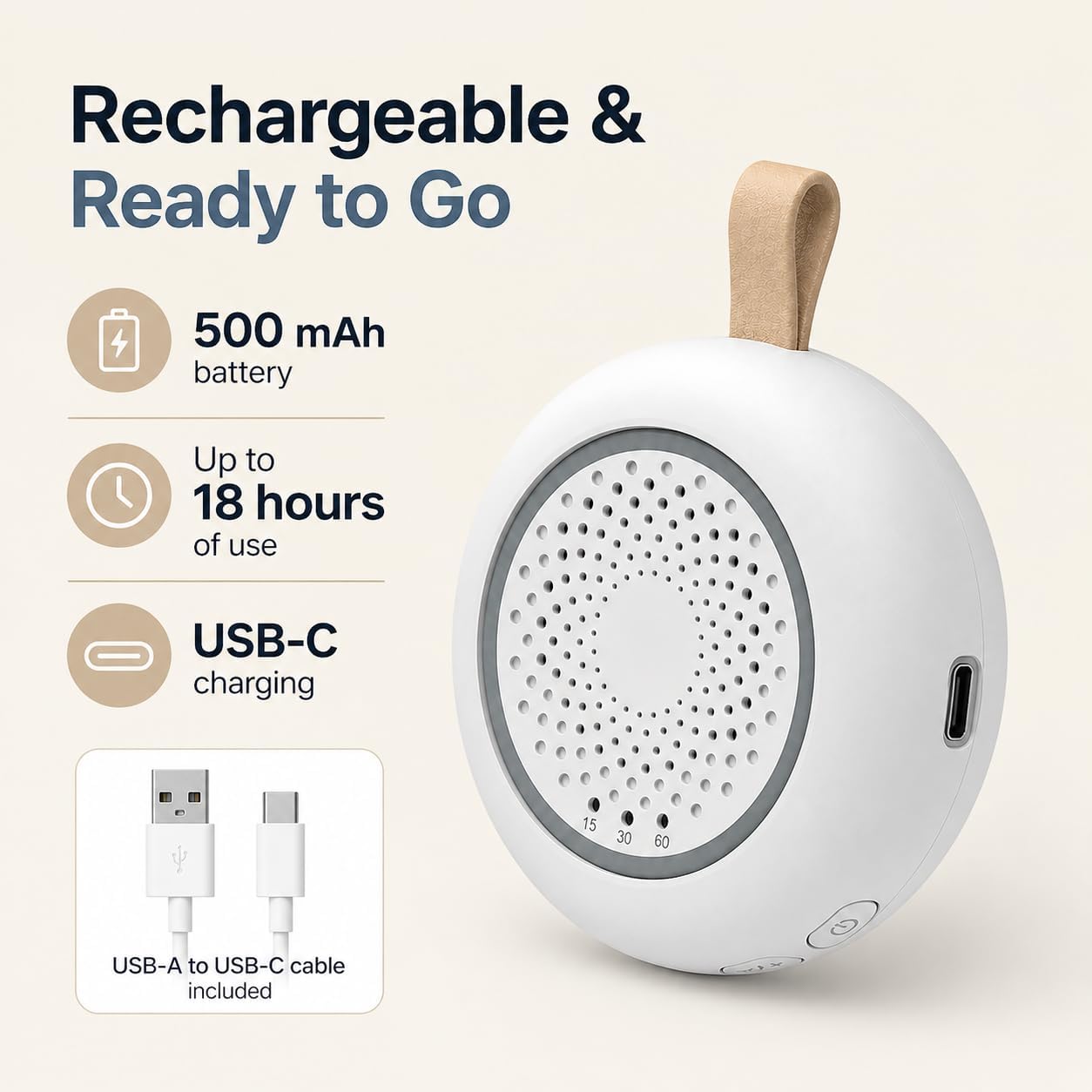 MISIRUN White Noise Machine for Baby and Adult Sleep, for Nursery Travel | 24 soothing sounds, 3-level night light, auto noise detection and 15/30/60-min timer for bedtime, stroller and travel