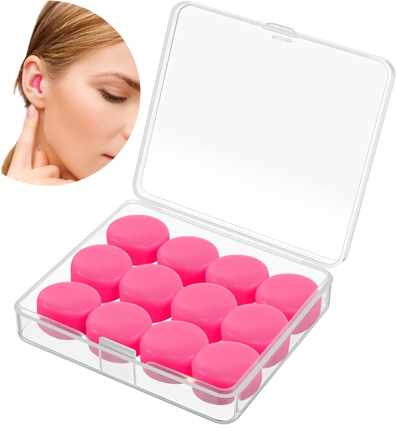 TrelaCo 12 Pack Soft Ear Plugs for Sleeping, Reusable Moldable Silicone Earplugs Noise Cancelling Reduction for Concerts, Swimming, Shooting, Snoring, Airplane, Musicians, Motorcycle (Pink)
