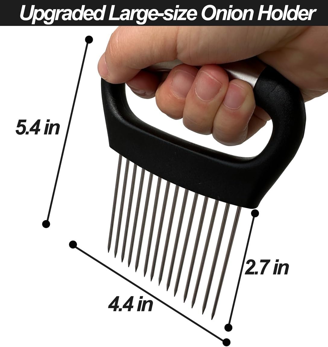 Large Onion Holder for Slicing with Protective Cover | 14 PCS Stainless Steel Prongs, Ergonomic Widened Large Handle, Food Slicing Guide, For Potato, Tomato, Vegetable, Fruit, Meat