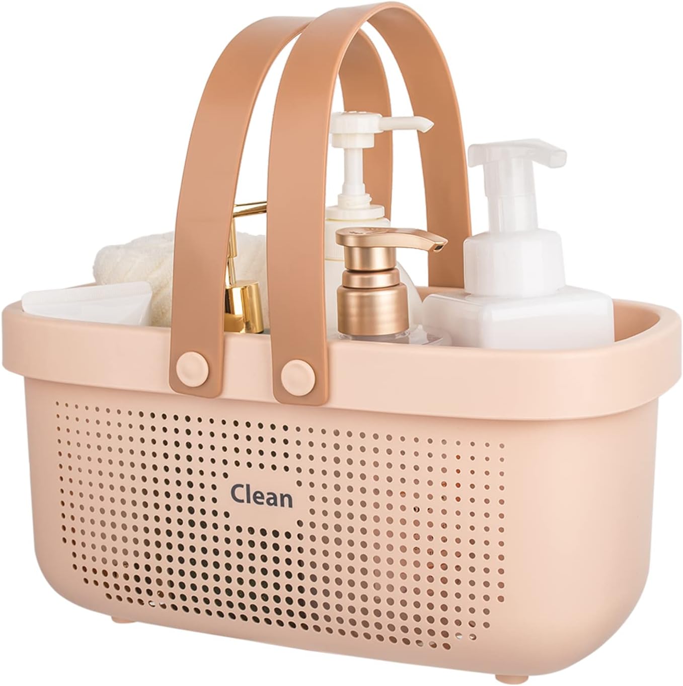 JiatuA Plastic Storage Basket with Handle Portable Shower Caddy Tote Organizer Basket Bin for Bathroom Kitchen Dorm Room Bedroom, Green | Sturdy Drainage Large Capacity Organizer Basket with Silicone Handles for Bathroom Kitchen Bedroom College Dorm