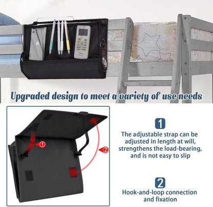 Bedside Caddy Organizer for Dorm Bed Rails with 7 Pockets, Gray | Bed Pockets Bedside Storage with Power Strip Holder & 2 Adjustable Straps for Home, College, Dorm, Hospital Bedside Organizer