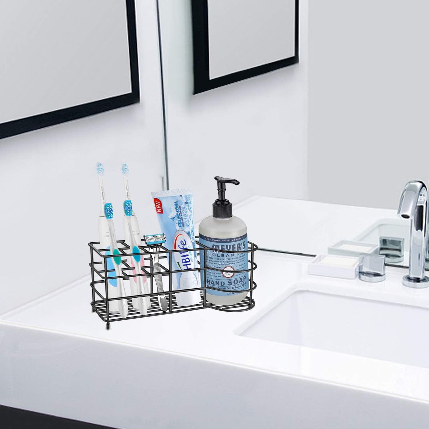 HBlife Toothbrush Holders for Bathroom, 5 Slots Silver Stainless Steel Bathroom Accessories Organizer