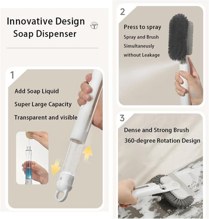 Floor Cleaning Brush with soap Dispenser and rotatable Brush Head, Suitable for Cleaning Bathroom Tiles and Kitchen Range Hoods