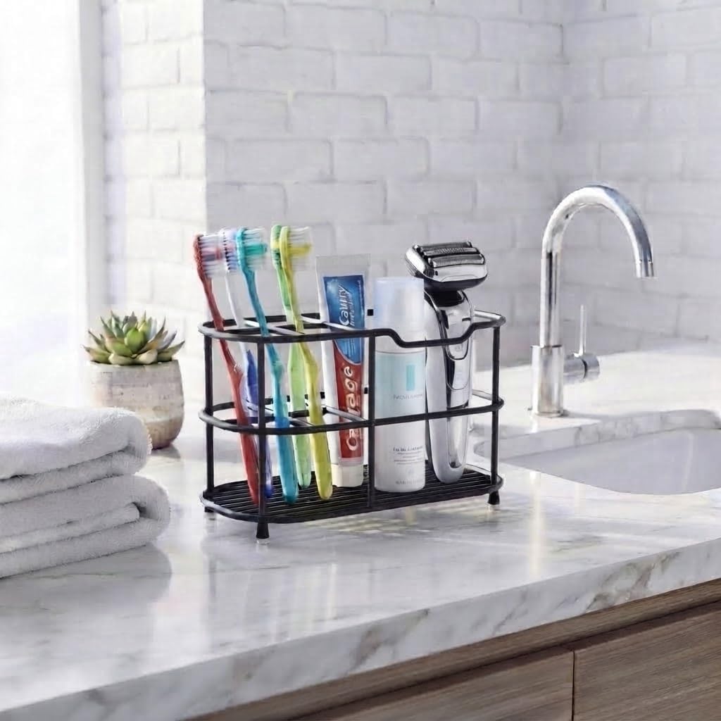 Bathway Toothbrush Holder for Bathroom, 6.9"L x 3.4"W x 4"H, Matte Black, L | Waterproof, Rust-Proof, More Durable, Multifunctional, Large-Capacity, Non-Slip, Anti-Tip, Self-Draining, Stylish Appearance