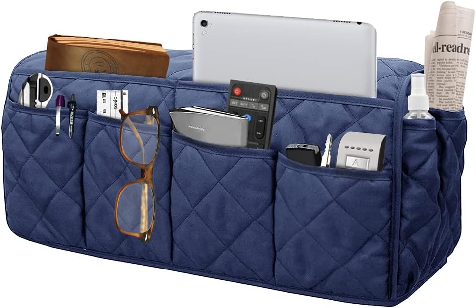 Armchair Caddy for Recliner - Sofa Armrest Organizer with 14 Pockets | Waterproof Remote Control Holder for Recliner, Non-Slip Chair Arm Storage for TV Remote, Phone, Books, Magazine, iPad