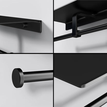 Matte Black Toilet Paper Holder with Shelf, Wall-Mounted Bathroom Organizer, Double Roll