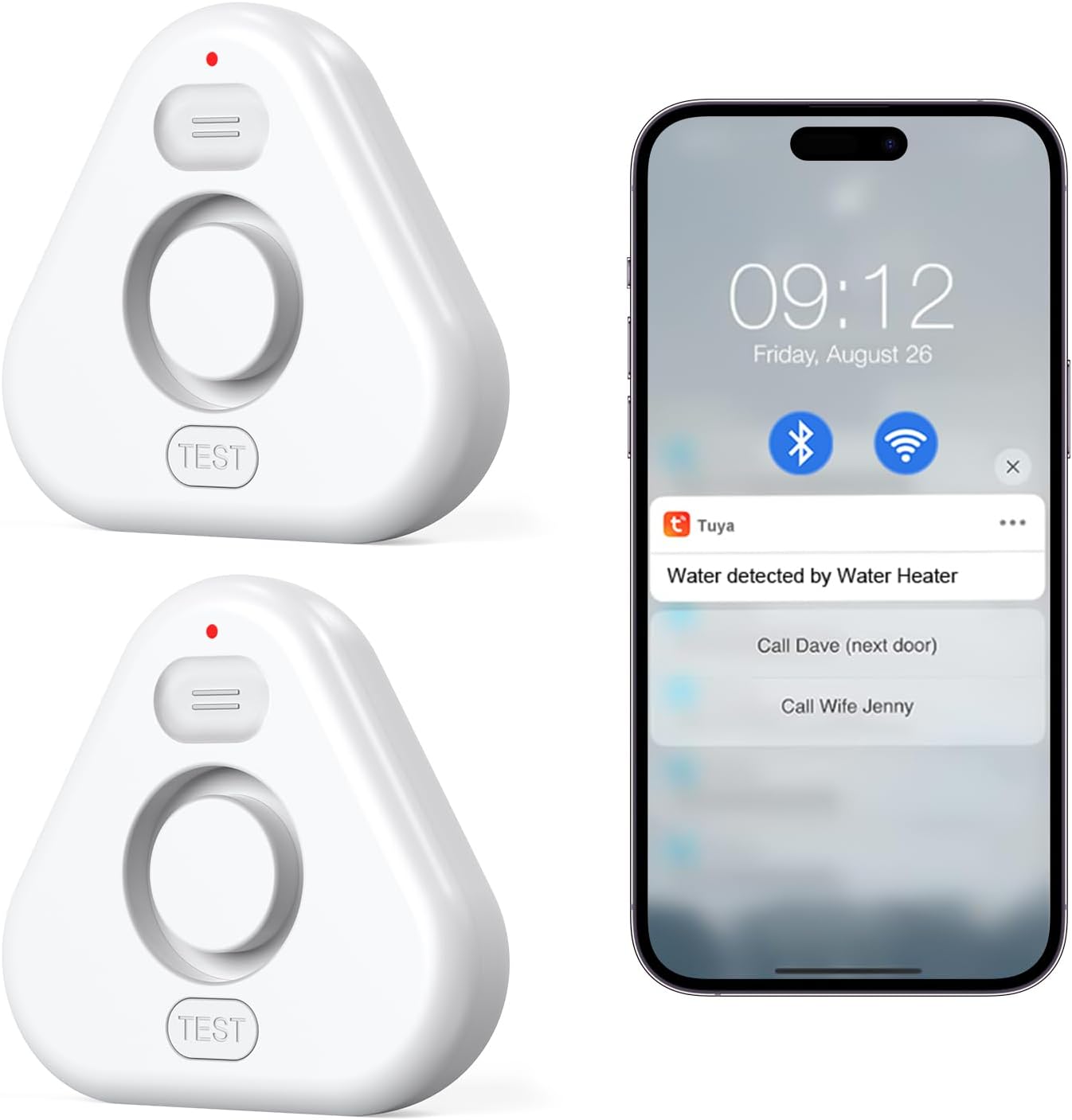 Water Alarm Leak Detector,Water Leak Detectors for Home with App Alerts,Water Sensor Alarm Leak Detector with 120db Adjustable,500ft Transmission for Basement,Bathroom,No Hub Required (Support 2.4G)