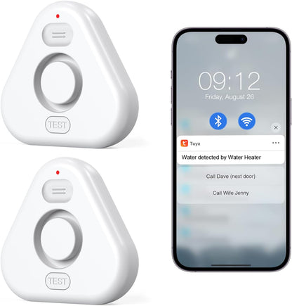 Water Alarm Leak Detector,Water Leak Detectors for Home with App Alerts,Water Sensor Alarm Leak Detector with 120db Adjustable,500ft Transmission for Basement,Bathroom,No Hub Required (Support 2.4G)