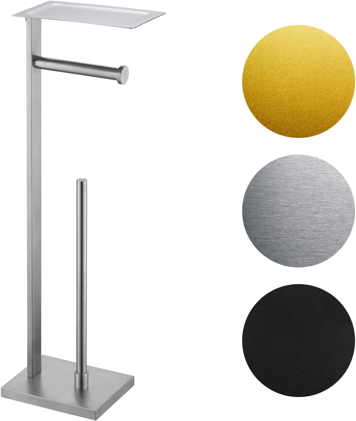 Miyili Matte Black Freestanding Toilet Paper Holder with Shelf, Premium SUS 304 Stainless Steel Bathroom Storage Organizer & Paper Towel Dispenser