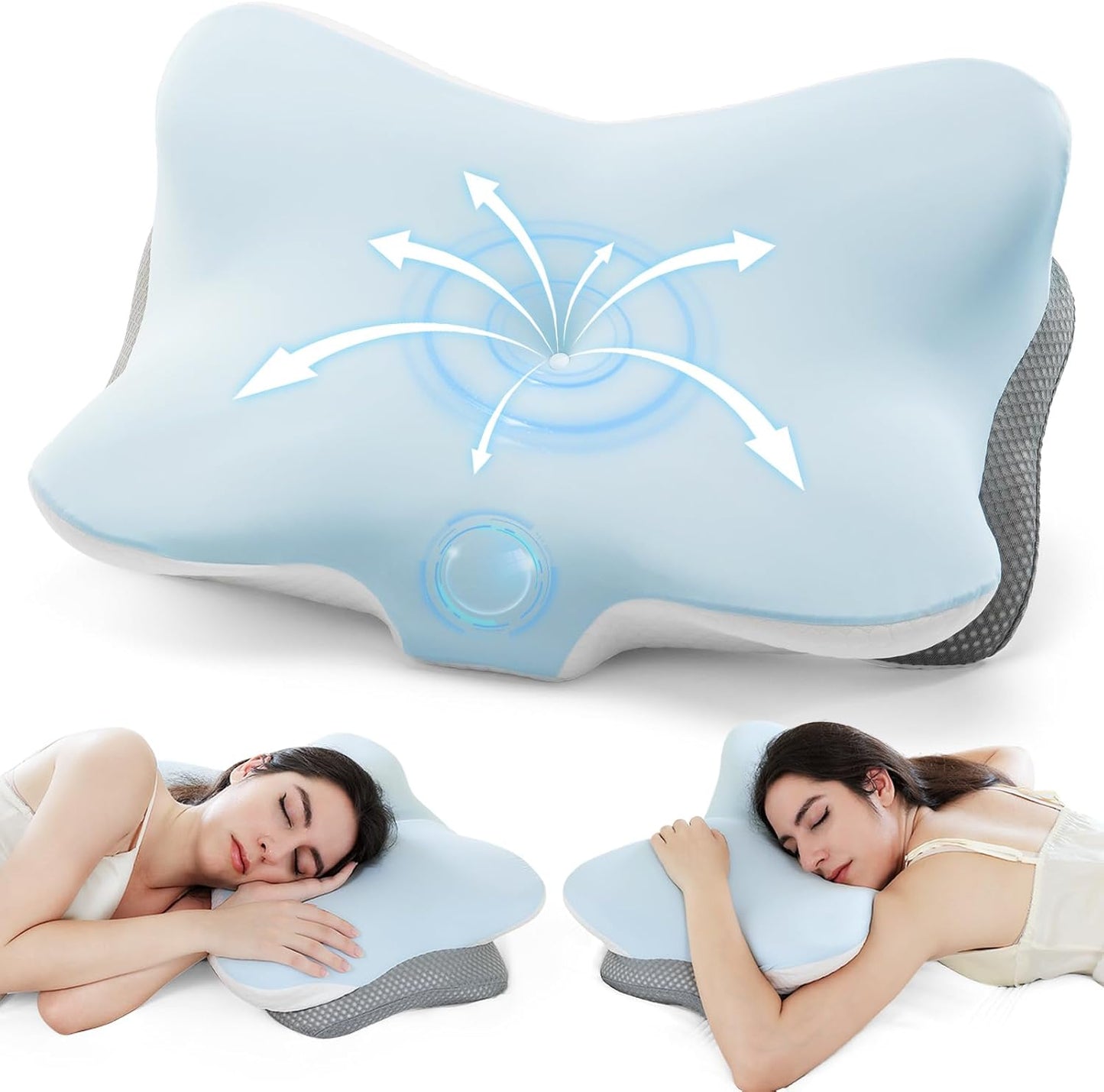 Memory Foam Cervical Neck Pillow, Ergonomic Contour Bed Pillow | Odorless Orthopedic Pillow for Neck & Shoulder Pain Relief & Support with Dual Heights, for Side/Back/Stomach Sleepers, Grey