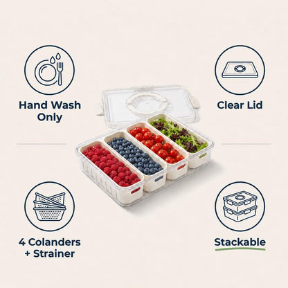 [Hand Wash Only] Salad Bar Containers for Fridge, Veggie Containers for Refrigerator, Salad Prep Containers for Fridge, Veggie Tray with Lid, Storage & Organizer for Fruit, Berry, Produce Keeper